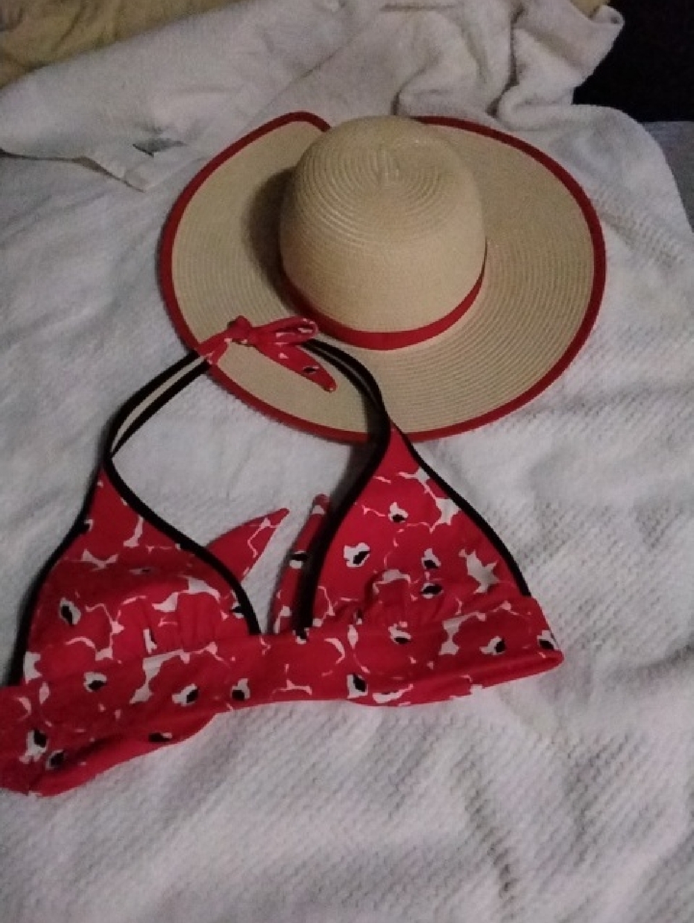 Panama Jack Straw Hat With Red Trim And Adjustable Velcro Tie